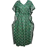 Indiatrendzs Women's Kaftan Nighty Floral Cotton Green Nightwear (Chest 56)