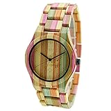 Bewell Mode Colored Bamboo Hölzerne Uhren Geschenke für Liebhaber Quartz Armbanduhr (Gemischte 2)