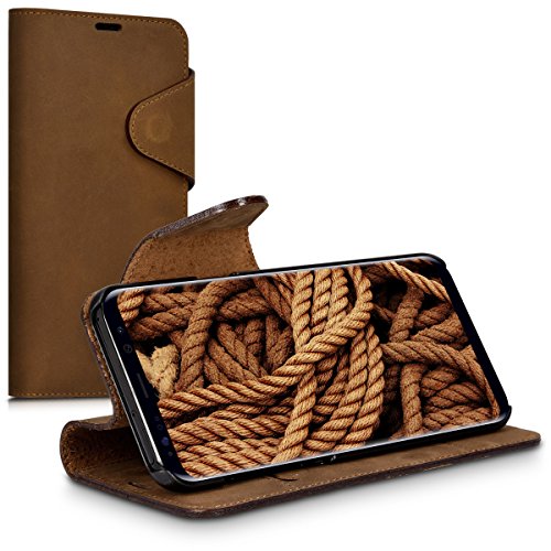 kalibri Funda para Samsung Galaxy S8 Plus - Carcasa con  Tapa magn  tica  de  Cuero  - Case de Piel Real en  marr  n 