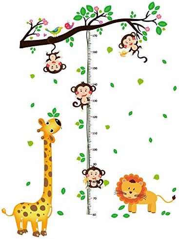 Winhappyhome Giraffe Monkey Lion Happy Kids Height Measurement Chart Wall Art Stickers for Kids Bedroom Nursery Coffee Shop Background Removable Decor Decals