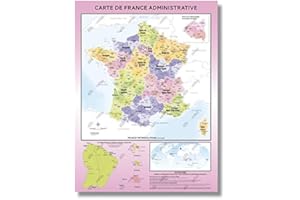 GéoReflet Carte de France Murale - Carte Administrative - Modèle Fluorine - Affiche 60x80cm