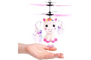 Guanan Mini Flyer Unicorn with USB Cable, Flying Unicorn with LED Light Effect and Propeller, Hand Controlled, Children, Girls from 6 Years
