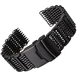 Hai Maschen Dive/Taucher H-Link Uhrenarmband von Geckota® aus Edelstahl in IP Schwarz, 24mm