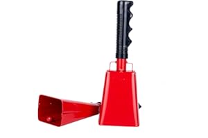 Musfunny Cloches de vache avec poignée : 2 cloches à percussion à la main pour événements sportifs, jeux de football, fête de Noël, remise de diplôme, ferme ranch (rouge)