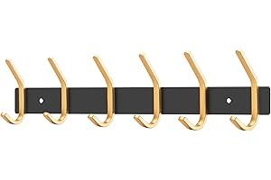 JOLY FANG Perchero de Pared, Ganchos de Percheros de Pared Acero Inoxidable, Perchas de Pared Ideal para Dormitorio Baño (6-Gancio, Negro+Oro)