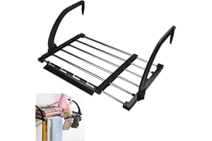 REFORUNG Tendedero Balcón Barandilla Negro Tendedero de Radiador Plegable y Retráctil de Acero Inoxidable Colgadores de Ropa para Balcones para Colgar Calcetines Ropa en Balcón Baño-Longitud: 42-73CM