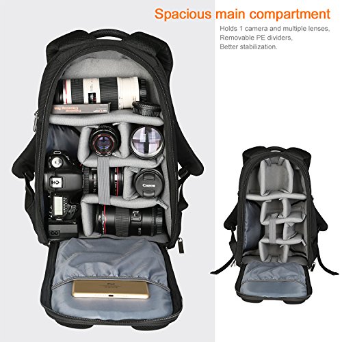 K&F Concept® Kamerarucksack Camera Backpack Fotorucksack Kameratasche für Canon Nikon Sony SLR-Kamera inkl. Kamera-Schnellzugriff Stativhalterung und Regenschutzhülle Schwarz S - 3