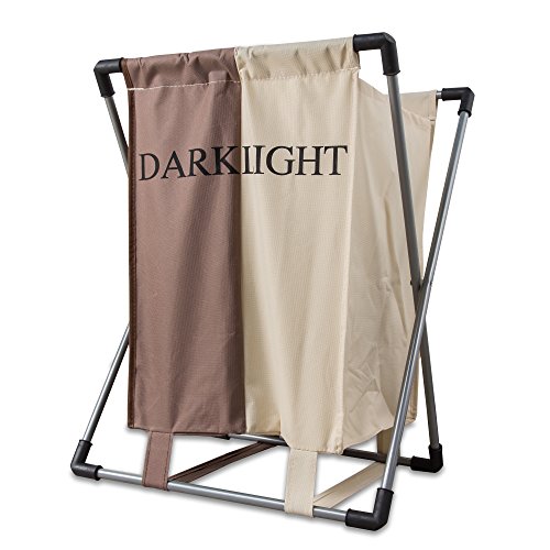 Intirilife - Wäsche-Sammler aus waschbarem Stoff mit Aufschrift und 2 Fächern - Wäsche-Korb Wäsche-Box Wäsche-Truhe Wäsche-Sack Wäsche-Puff in CREME-BRAUN