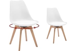 ‎WOLTU WOLTU Esszimmerstühle drehbar 2er Set, für Esszimmer, Moderne Küchenstühle, aus Massivholz Kunstleder, bis 120 kg belastbar, Weiß