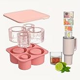 Yenigeldi Pembe Quencher Silikon Kapaklı Buzluk, Silindir Buz Kalıbı 4 G&ouml;zl&uuml; Stanly 20oz 30oz 40oz Bardak Uyumlu