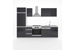 Vicco cucina componibile Optima, Antracite lucido/Bianco, 270 cm senza piano di lavoro, senza maniglie
