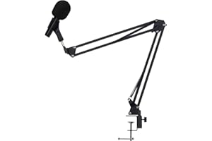 FiNeWaY Microphone Boom Arm – 180° Rotating Adjustable Desktop Mic Stand with Table Clamp, Folding Scissor Suspension Arm for Podcasting, Virtual Meeting & Streaming