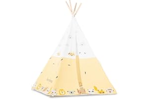 Beeloom - Tienda de campaña, Savanah Tipi Infantil portátil, Decorativa de Madera Natural, Tejido Tela algodón Amarillo, Juego Unisex niños y niñas