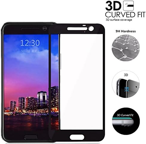 HTC M10 Screen Protector, Full Coverage HTC M10 Tempered Glass Screen Protector. Bubble Free HD Clear 3D Curved Glass Protector for HTC M10-Black