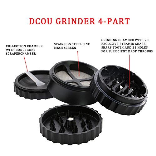 DCOU Neues Design Premium Grinder für Kräuter, Tabak und Kaffeebohnen 2.5 Zoll 63mm 4 Teile mit dreieckige sägezahnformige Klingen - 4