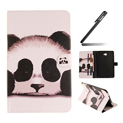 Galaxy Tab A 10.1 Hülle Case,Galaxy Tab A 10.1 Ledertasche,Ukayfe Muster Schutzhülle Leder Tasche für Samsung Galaxy Tab A 10.1 Zoll SM-T580N SM-T585N,Malerei Süße Panda Muster Slim Fit Folio PU leder Flip Cover im Bookstyle Kunstleder Schutzhülle Cover Tasche mit Ständer für Samsung Galaxy Tab A 10.1 Zoll SM-T580N SM-T585N mit 1 x Schwarze Eingabestift (Panda)
