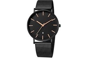 Unendlich U - Reloj para Hombre, de Cuarzo, Ultrafino, Resistente al Agua, para Negocios, Informal, con Calendario Digital, Esfera Negra con Cinta Negra de Acero Inoxidable