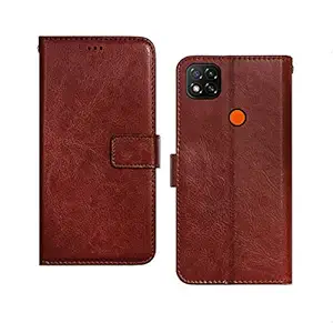 Pinaaki Enterprises Redmi 9 Flip Case | Premium Leather Finish | with Card Pockets | Wallet Stand |Complete Protection Flip Cover for Redmi 9 - Brown