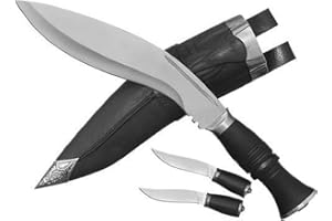 KS-11 3x Kukri Gurkha Messer-Set - 1 großes Messser - 2 kleine Messer mit Scheide, schwarz silber