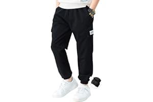 Gemzon Pantalon Cargo pour Enfants Garçon Pantalons de Jogging Taille élastique Noir Vert