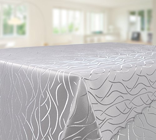 Tischdecke Damast Streifen Wellen Bügelfrei, Eckig Oval Rund Größe und Farbe wählbar, Eckig 130×220 cm Silber, Beautex - 2