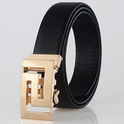 Leather Men head-sheeted automatic deduction business wide waistband wild trousers with male and gold clip ,115cm by SEN