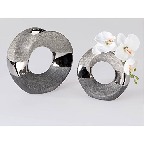 Deko Vase LUXOR rund D. ca. 18cm silber grau Keramik Formano - 2