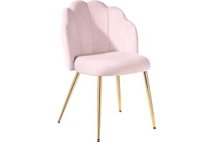 Eufurnibi Velvet Chair for Vanity with Gold Legs, Vanity Desk Chair, Accent Chair for Bedroom, Living Room & Dining Room, Easy Assembly, Pink