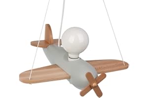 Hellux Kinderlampe Kinderzimmerlampe Kinderzimmer Lampe aus Holz Deckenleuchte Flugzeug Clipper - Grau/Naturholz