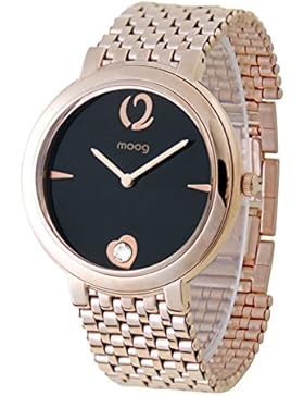 Moog Paris - Caresse Damen Uhr mit Schwarz Zifferblatt, Swarovski Elements & Rosegold Armband aus Edelstahl -...