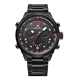Weide Herren-Uhren Analog Digital Quarz Casual Sports Edelstahl Armbanduhr Wasserdicht Militär Armee Armbanduhr (schwarz/rot)