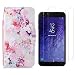 Produktbild Samsung Galaxy J6 2018 Hülle Schöne Blume PU Leder Magnetverschluss Ständer Flip Brieftasche Schutzhülle Handyhülle Mit Kartenfach Für Samsung Galaxy J6 2018 Mit zwei gehärtetem Glas-Displayschutzfolie