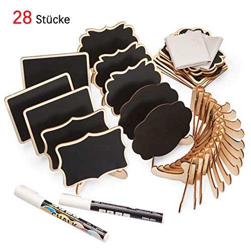 24 Stücke Mini Kreidetafeln Set,Y&J Mini Holz Tafel Set Kreidetafel Memotafel mit Staffelei als Tischkarte Pla