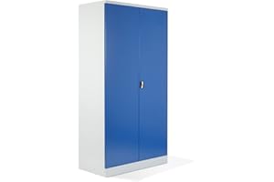 ‎SCHRANK & STUHL Schrank & Stuhl XXL Werkzeugschrank – Werkstattschrank mit 4 höhenverstellbaren Fachböden, Stahlschrank für Werkzeuge, 195 x 92 x 60 cm (H x B x T), Grau/Blau