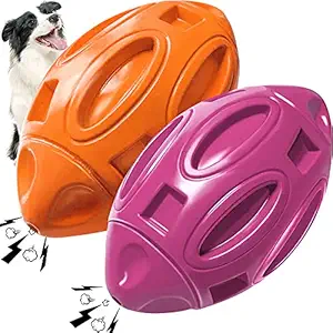 Pawzone Dog Toys for Aggressive Chewers 2 Pack Interactive Squeaky Dog Chew Toy for Medium Large Dogs Rubber Tough (Orange)