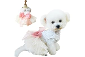 Anelekor Robe de mariée blanche pour petits chiens avec anneau en D, nœud pour petits chiens, robe d'anniversaire et chat, chaton, chihuahua, Yorkie, poméranie (blanc, S)