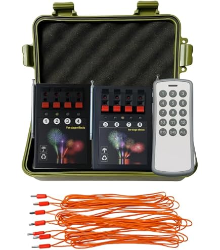 Allumeur Pyrotechnique Sans Fil 4 Voies + 2 Télécommandes - Portée 100m - Pour Feux D'Artifice Professionnels Ou Amateurs