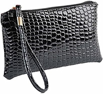 LILICAT Women Handbag Bag Coin Purse, Ladies Candy Color faux Crocodile Leather Clutch Handbag Bag Coin Purse for Women Fashion (Size: 19cm(L)×11cm(H)×1.5cm(W), Black)