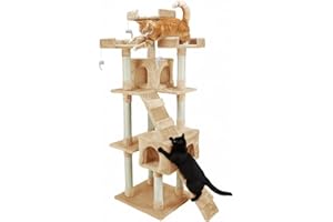 AQPET Tiragraffi Manhattan 170 cm con Cuccia per Gatti Albero Parco Giochi Gioco Tira Graffi per Gatto Beige