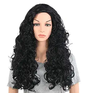 One Dor Fashion Long Hair Natural Curly Wavy Full Head Wigs Cosplay Costume Party Hairpiece (1# Black)