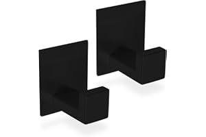 ECENCE Ganchos para Toallas 2x auto-adhesivos sin taladrar Negro soportes para toallas de Acero Inoxidable, ganchos para ropa para pegar en la pared