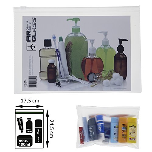 6 Stück Kosmetikbeutel (transparent, 1 Liter) für Flüßigkeiten auf Flugreisen + 1 x Merkblatt - 6