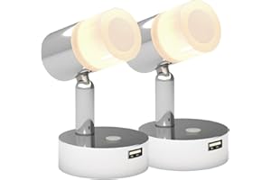 acegoo Luz de Lectura 12V Camper LED Lámpara de Pared Regulable DC12-24V 3200K con Cargador USB para Barco Autocaravana Caravana Cabina Camión Iluminación Interior, Cromado (2 piezas)