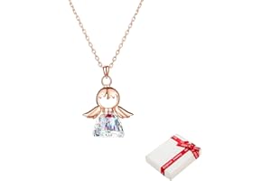 QIUJUNDE Kette 925 Sterling Silber mit Engel Anhänger für Frauen Damen, Rosegold Schutzengel Halskette mit Glitzer Kristall Freundschaft für Kinder Jugendliche Mädchen Taufe Konfirmation Erstkommunionsgeschenk