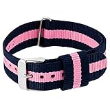 RE:CRON Damen Uhrenarmband Nylon mit Edelstahl Schnalle 18 mm breit kompatibel mit Daniel Wellington Uhren - dunkelblau rosa