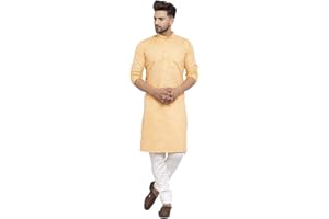 FASHIONZAADI Indian Men's Cotton Kurta Pyjama Set Casual Office Wear Outfit Men Long Kurta Set Eid/Diwali Festive Boys Party Wear Dress