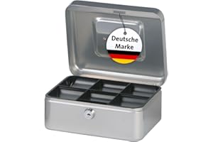 ‎MAUL MAUL Geldkassette 2 aus Stahl | abschließbar | Münzgeld-Einsatz herausnehmbar | 20 x 17 x 9 cm | Kasse mit 2 Schlüsseln | geeignet als Spardose | kleiner Safe, Tresor, Trinkgeldkasse | Silber