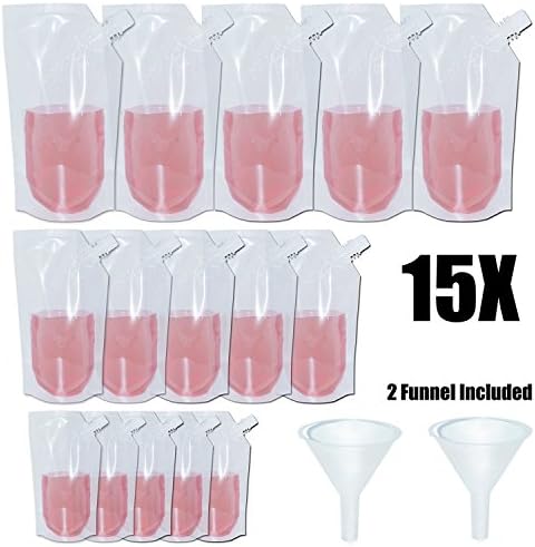 15pcs Concealable Collapsible Liquor Bags With 2 Funnel, 3 Sizes-32 oz., 16 oz., 8 oz., YSLF Flasks Reusable Foldable Eco-Friendly Water Bottle