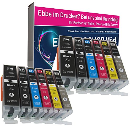 12 komp. XL Druckerpatronen ersatz Canon PGI-570 CLI571 für Canon MG 7700 7750 7751 7752 7753 2 x Schwarz 2 x Photoschwarz 2 x Blau 2 x Rot 2 x Gelb 2 x Grau