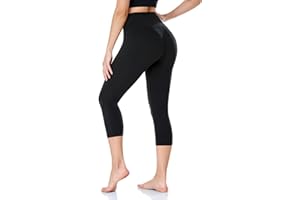 ACTINPUT Women's High Waisted Capri Leggings for Tummy Control 3/4 Length Sports Workout Gym Running Yoga Pants, Black, L-XL (UK 14-24)
